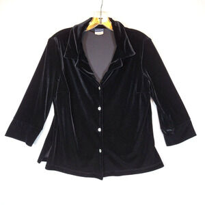 Boston Proper Womens Velvet Button Blouse Top Size Medium Black Evening Holiday